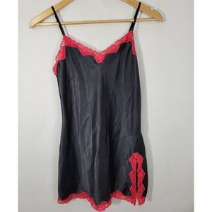 Vintage Y2K Victoria's Secret Black Red Satin Chemise Slip Dress Size XS